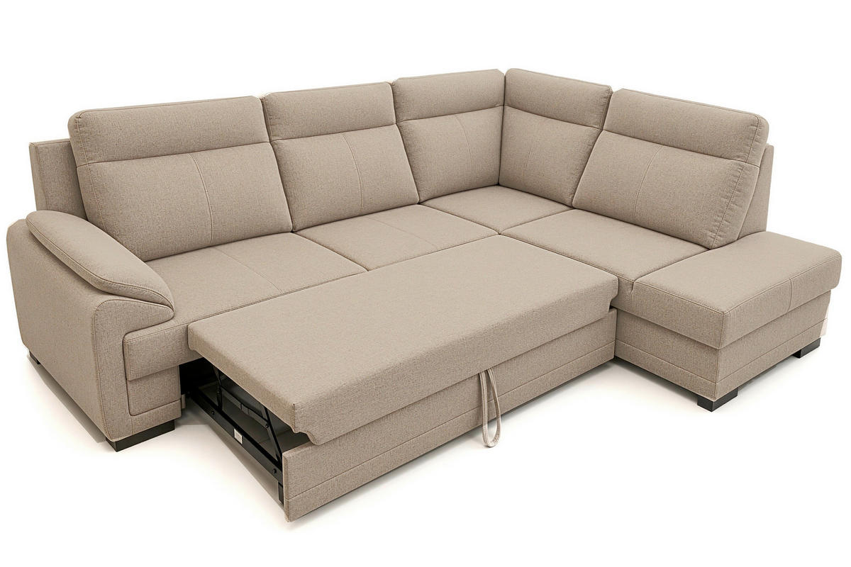 ECKSOFA ALTONA in Flachgewebe Cappuccino  - Schwarz/Cappuccino, Basics, Holz/Holzwerkstoff (272/207cm) - MID.YOU