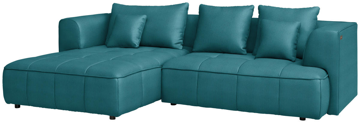 ECKSOFA Feincord Petrol  - Petrol/Schwarz, Design, Kunststoff/Textil (188/288cm) - Welnova