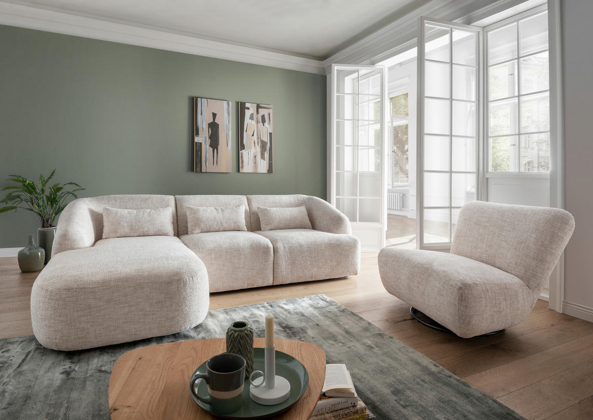 ECKSOFA in Struktur Creme  - Creme/Schwarz, Modern, Kunststoff/Textil (160/256cm) - Livetastic