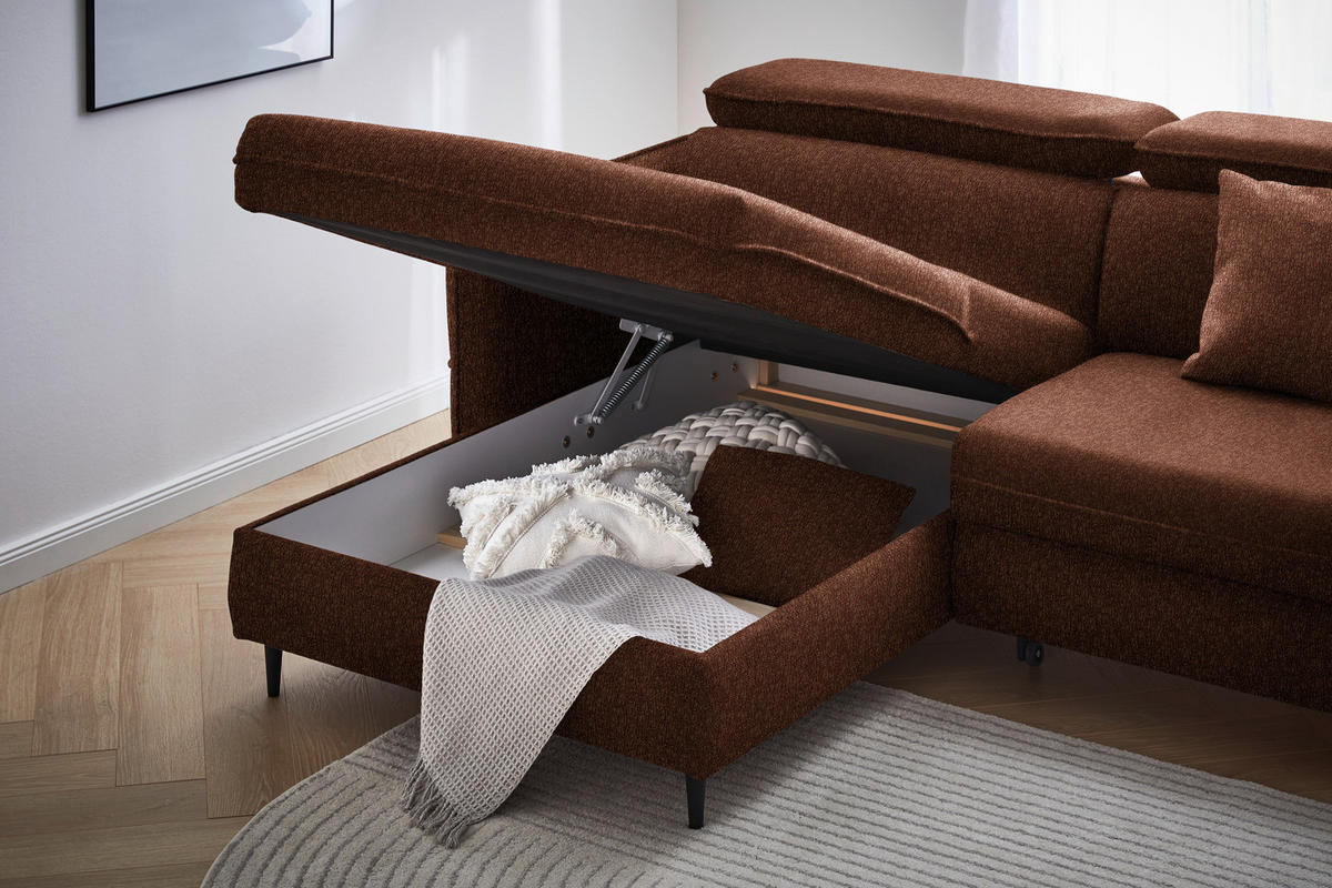 ECKSOFA in Struktur Rostfarben  - Rostfarben/Schwarz, Design, Holz/Textil (185/232cm) - Stylife