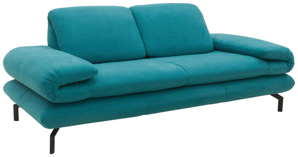 2-SITZER-SOFA in Webstoff Türkis  - Türkis/Schwarz, Design, Textil/Metall (204/83/98cm) - LOOKS by W.Joop
