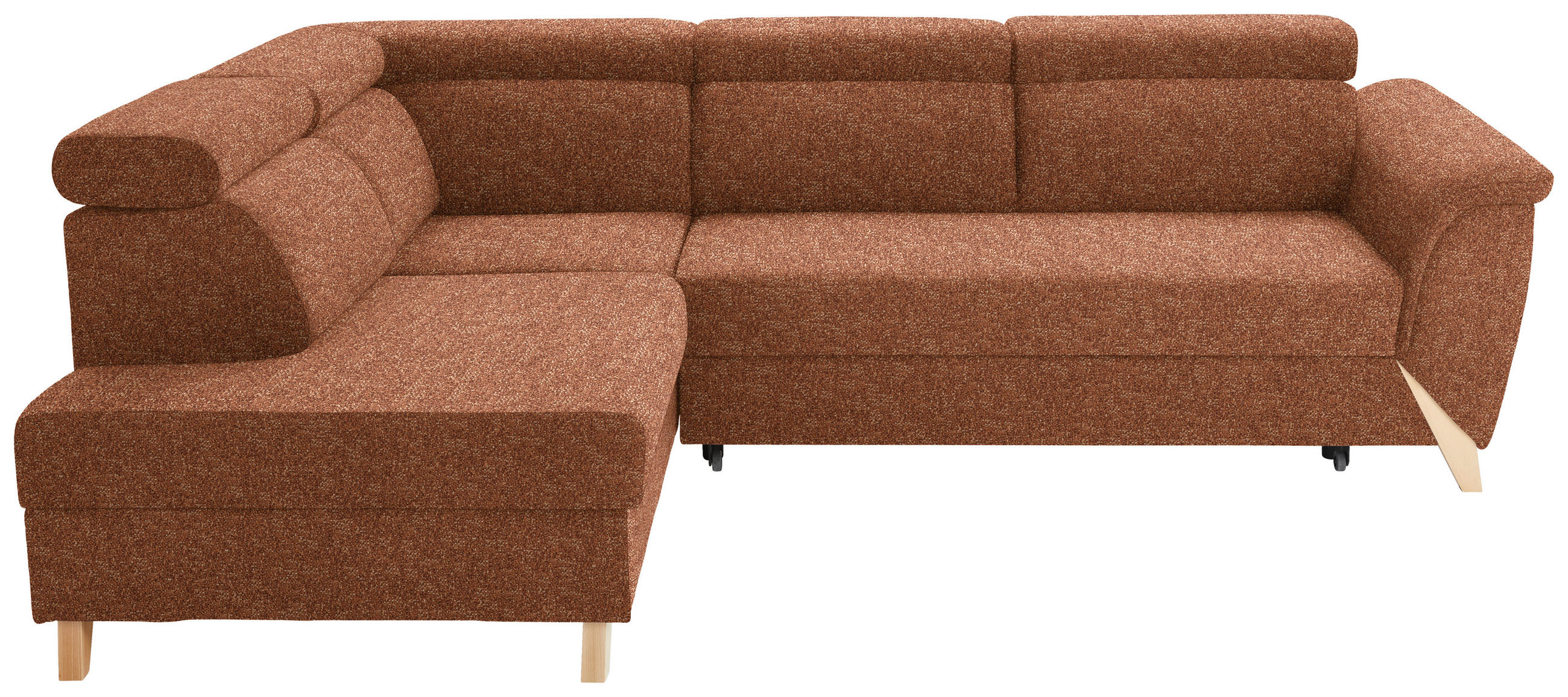 ECKSOFA in Bouclé Cognac  200/265 cm  - Cognac/Naturfarben, KONVENTIONELL, Holz/Textil (200/265cm) - Stylife