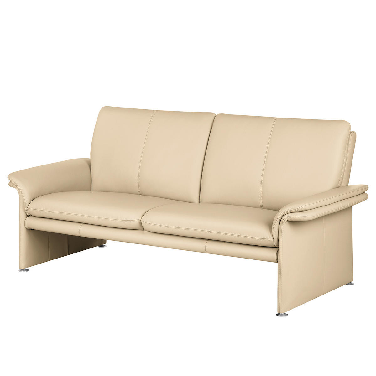 2,5-SITZER Beige Echtleder  - Beige/Silberfarben, Design, Leder/Metall (197/90/88cm) - Livetastic