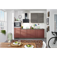 KÜCHENBLOCK 270 cm   in Rot, Eiche grau  - Eiche grau/Rot, KONVENTIONELL, Holzwerkstoff/Metall (270cm) - Welnova