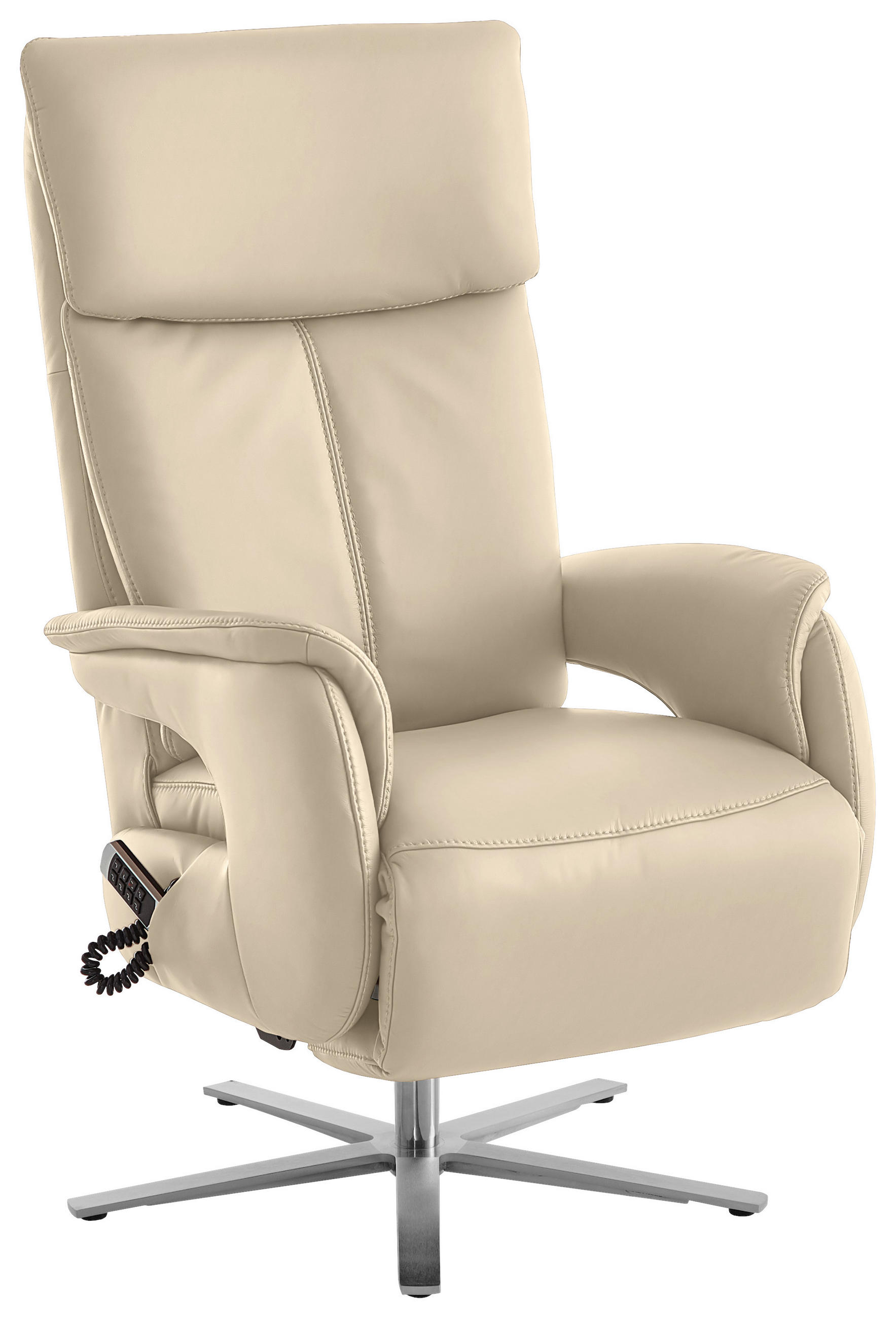 RELAXSESSEL in Leder Ecru  - Ecru/Edelstahlfarben, Design, Leder/Metall (70/124/85cm) - Cantus
