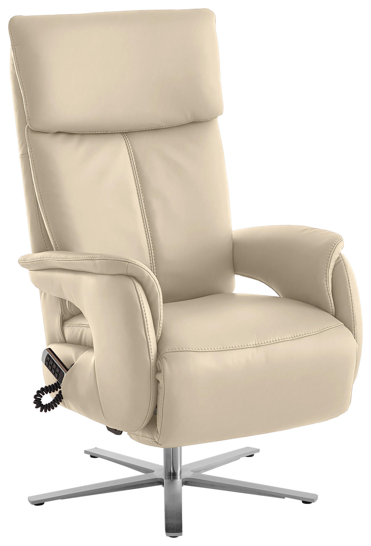 RELAXSESSEL in Leder Ecru  - Ecru/Edelstahlfarben, Design, Leder/Metall (70/124/85cm) - Cantus