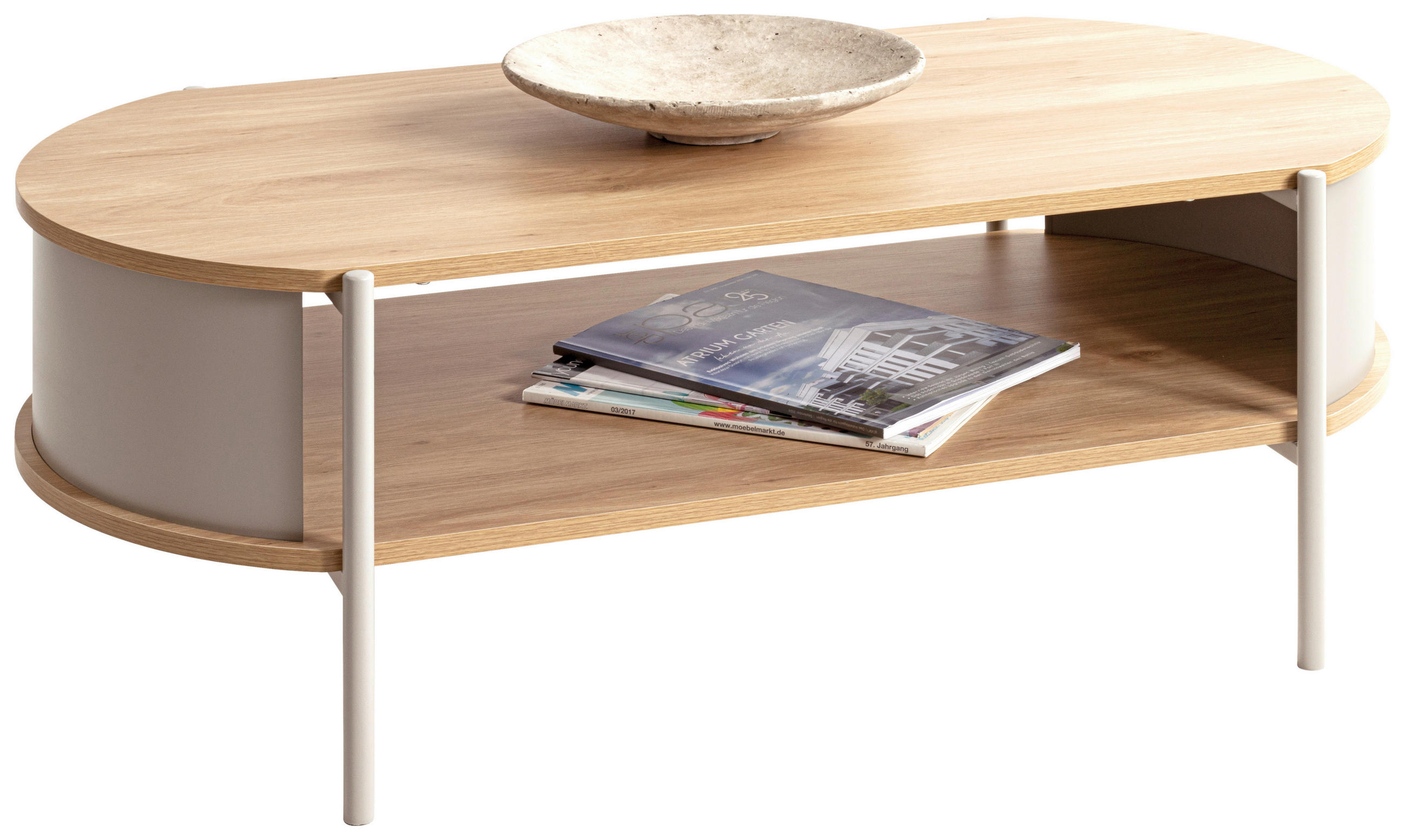 XXXLutz Couchtisch Eiche, Hellgrau 54x37x100 cm