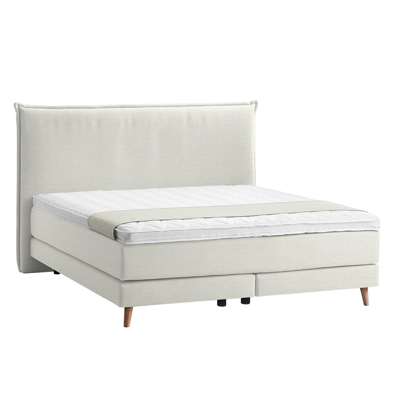 Thumbnail - home24 Boxspringbett, Creme, Textil, H2, 7-Zonen, Höhe ca. 21 cm, 160x200 cm, gepolstertes Kopfteil, Topper durchgehend,...