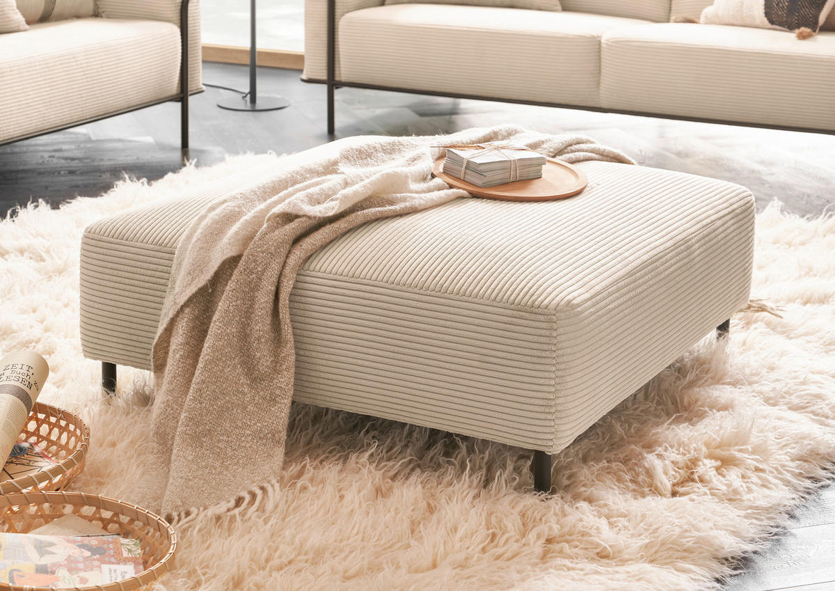 HOCKER in Textil Naturfarben  - Schwarz/Naturfarben, Design, Textil/Metall (100/41/100cm) - Johann Jakob