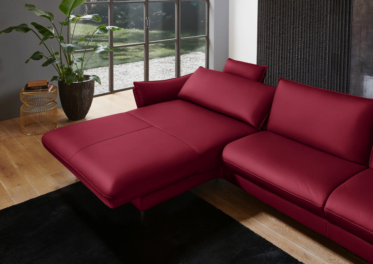 ECKSOFA in Echtleder Rot  - Rot/Schwarz, Design, Leder/Metall (172/334cm) - Valdera