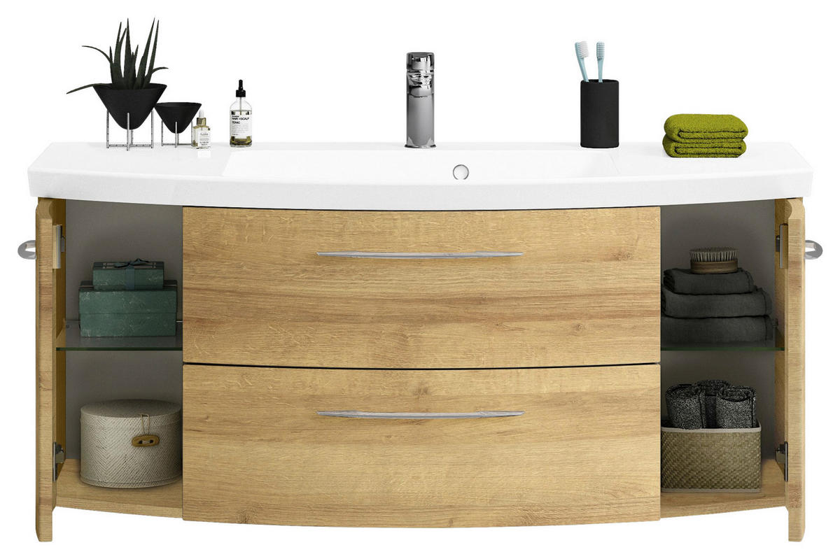 WASCHTISCHKOMBI 121 cm  - Chromfarben/Eichefarben, KONVENTIONELL, Glas/Holzwerkstoff (121cm) - Pelipal