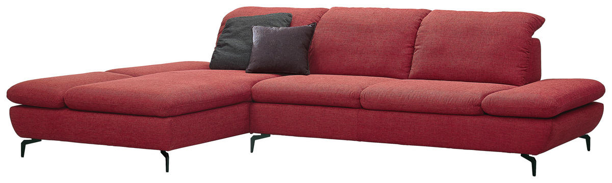ECKSOFA Rot Chenille  - Silberfarben/Rot, Design, Textil/Metall (200/315cm) - Chilliano