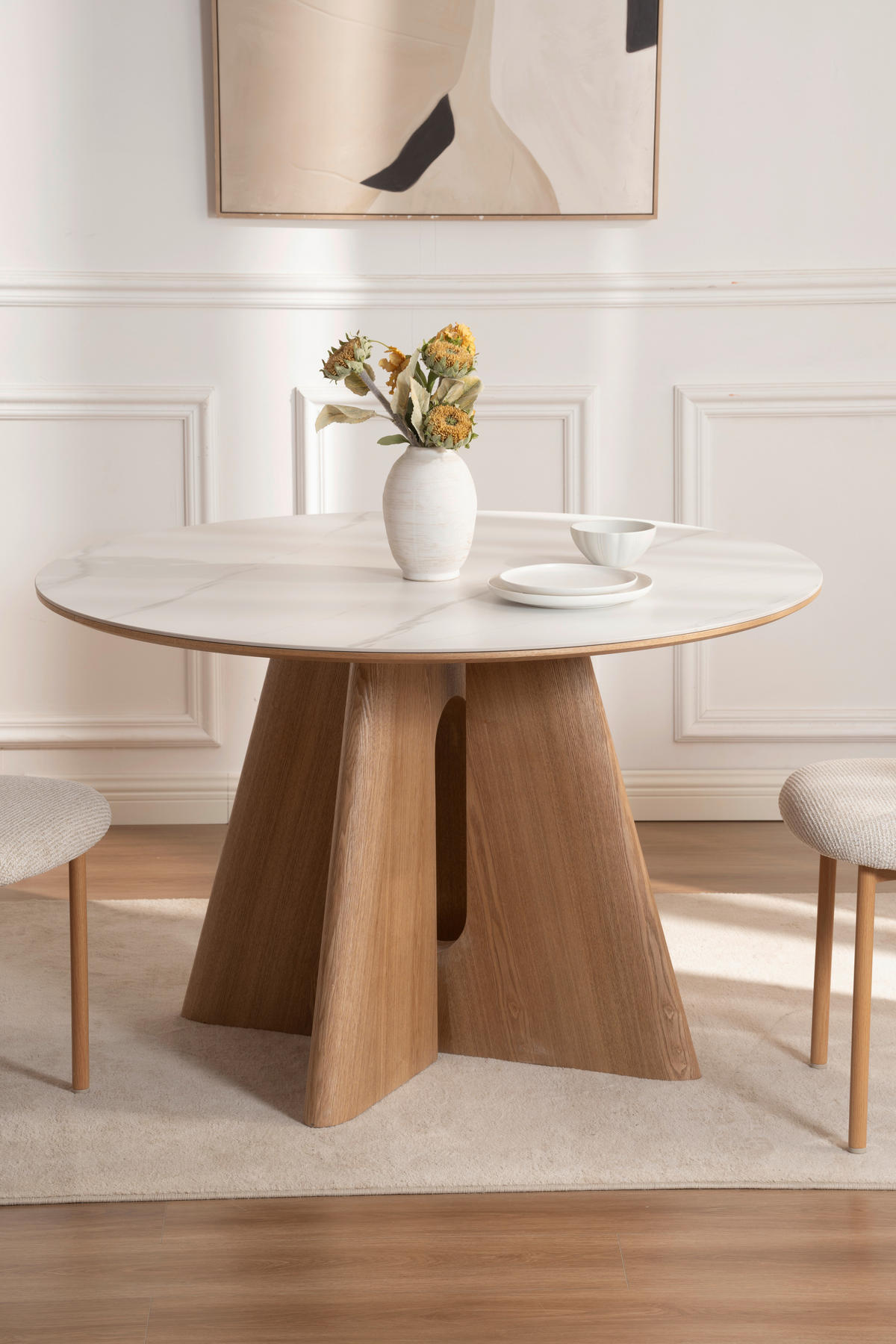 ESSTISCH 120/75/120 cm Echtholz, Nachbildung  Holz, Stein, Holzwerkstoff rund Weiß, Eichefarben  - Eichefarben/Weiß, Design, Holz/Holzwerkstoff (120/75/120cm) - VanDerken
