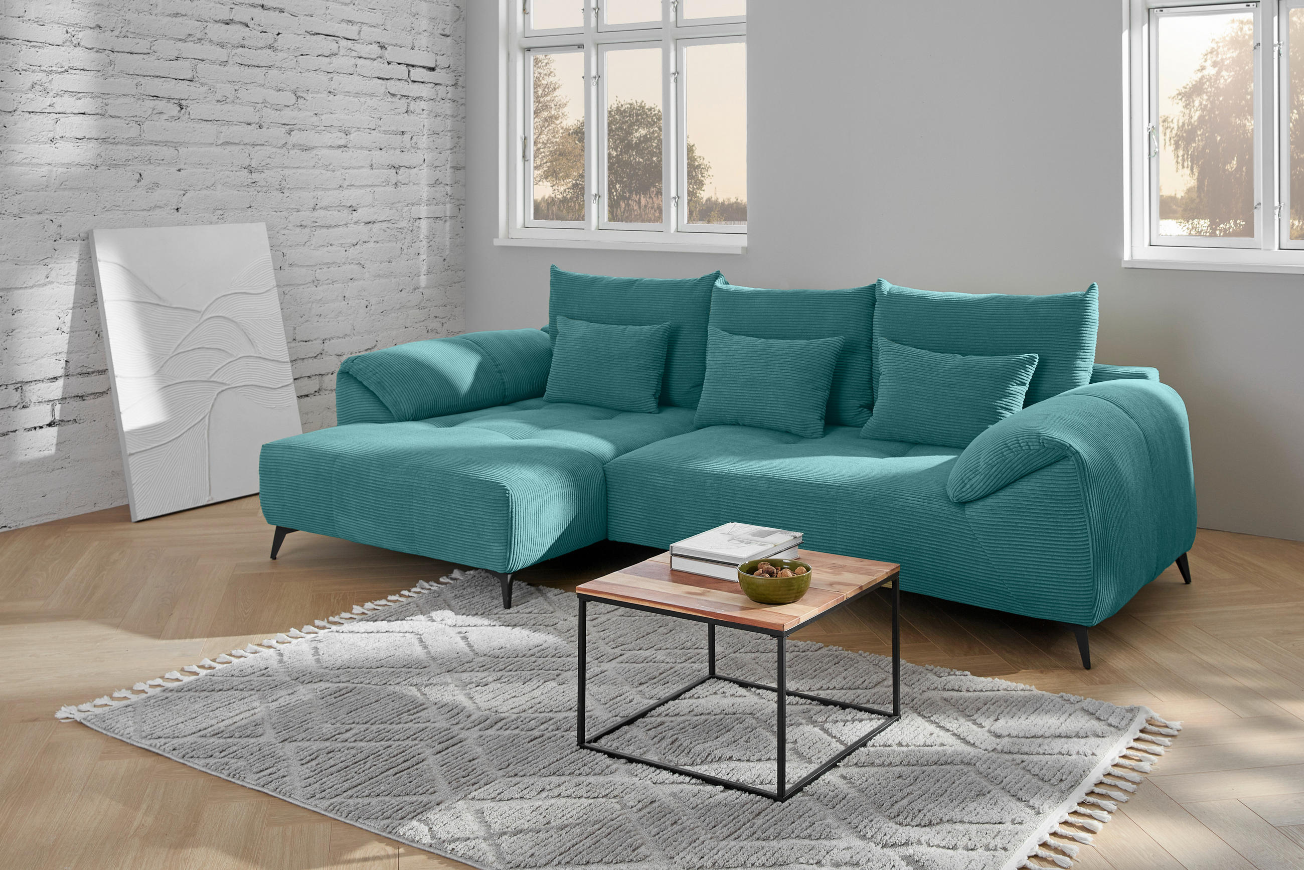 ECKSOFA in Cord Petrol  - Petrol/Schwarz, Konventionell, Textil/Metall (176/311cm) - Carryhome