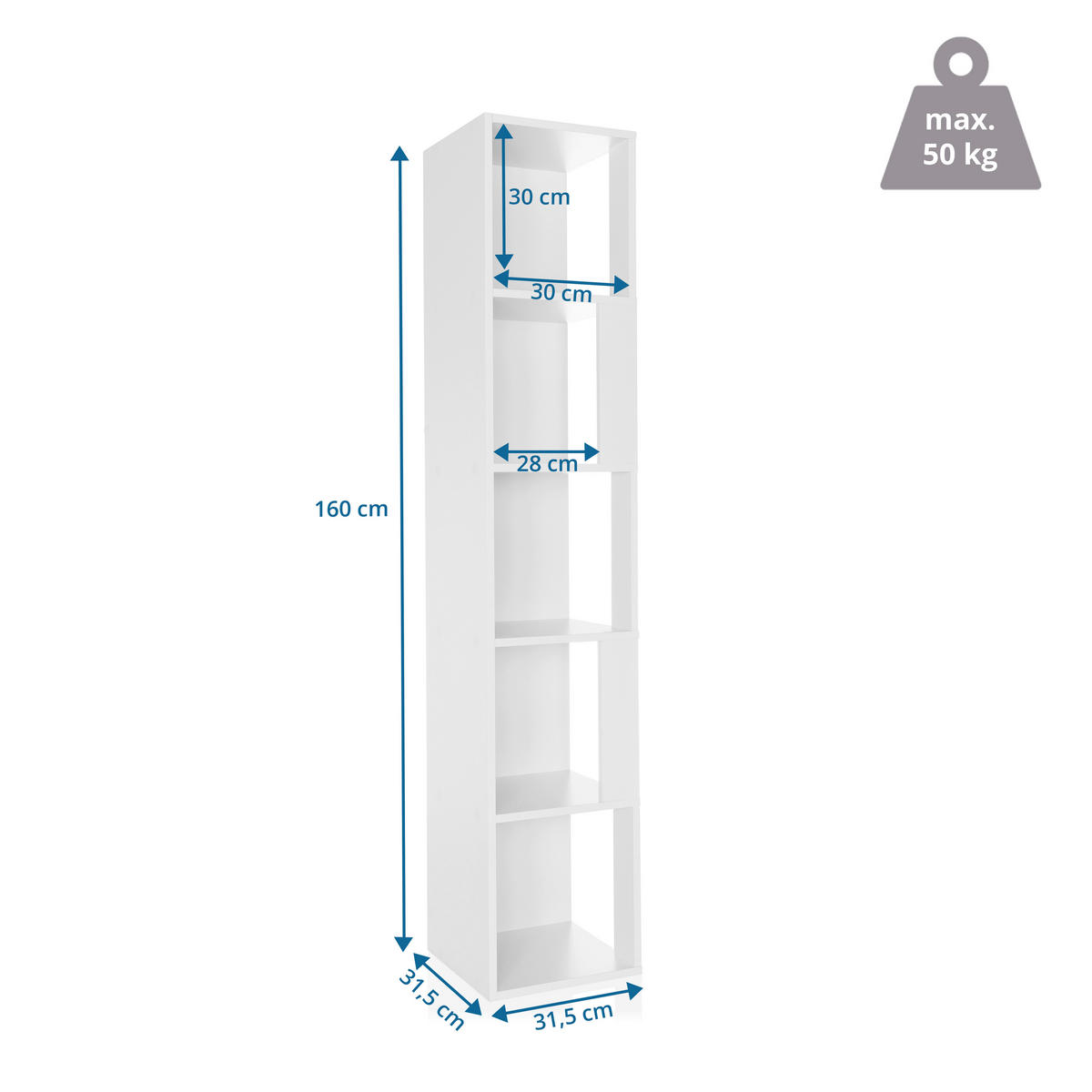 REGAL  31,5/160/31,5 cm Weiß  - Weiß, MODERN, Holzwerkstoff (31,5/160/31,5cm) - MID.YOU