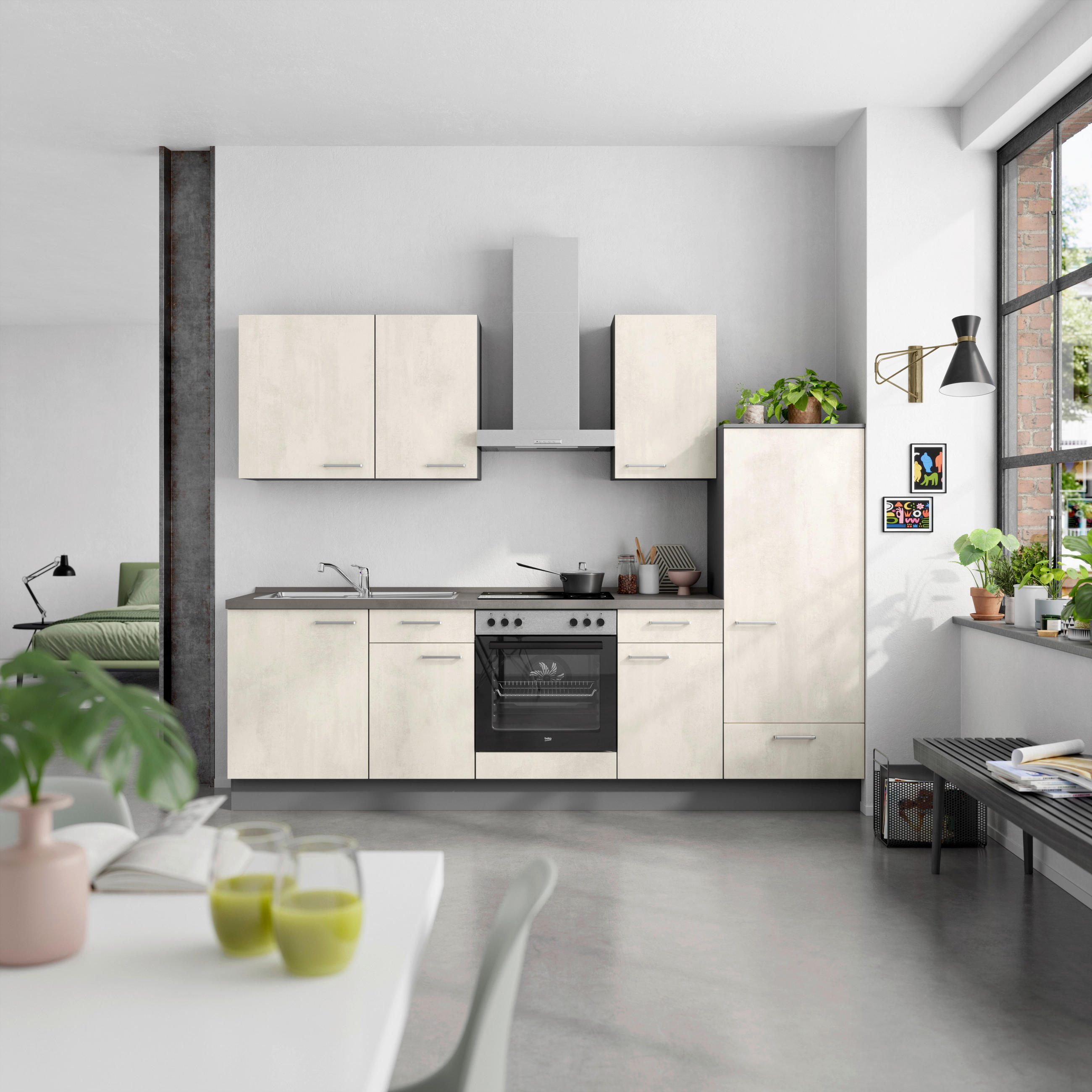 BUCĂTĂRIE FĂRĂ ELECTROCASNICE  - ardeziu/alb, Modern, metal/material pe bază de lemn (270cm) - Nobilia