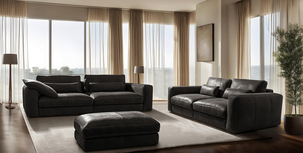 3-SITZER-SOFA  in Echtleder Dunkelgrau   - Dunkelgrau/Beige, Design, Leder/Kunststoff (300/85/123cm) - Livetastic