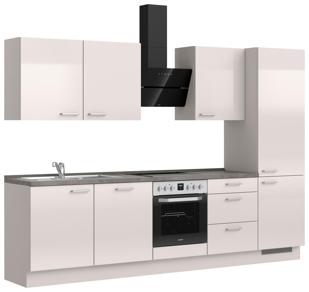 KÜCHENBLOCK 300 cm   in Schieferfarben, Hellgrau  - Schieferfarben/Edelstahlfarben, MODERN, Holzwerkstoff/Metall (300cm) - Nobilia