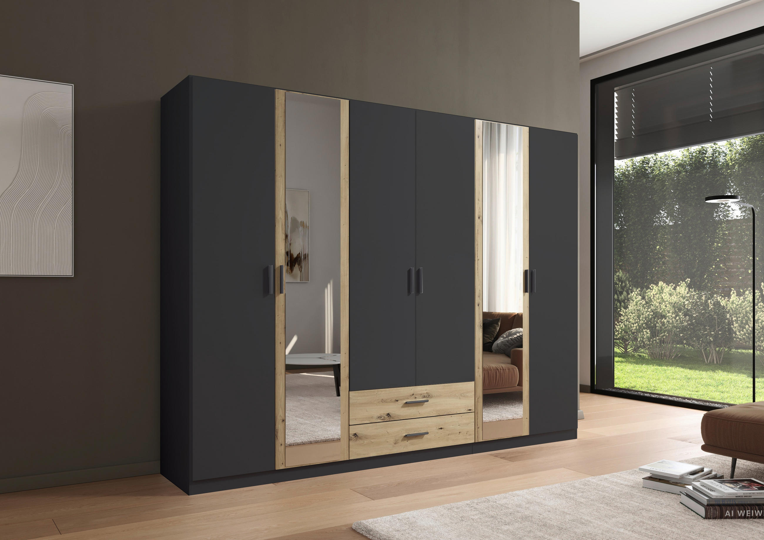 KLEIDERSCHRANK 271/210/54 cm 6-türig Grau, Eiche Artisan  - Eiche Artisan/Grau, KONVENTIONELL, Holzwerkstoff/Kunststoff (271/210/54cm) - Rauch Möbel