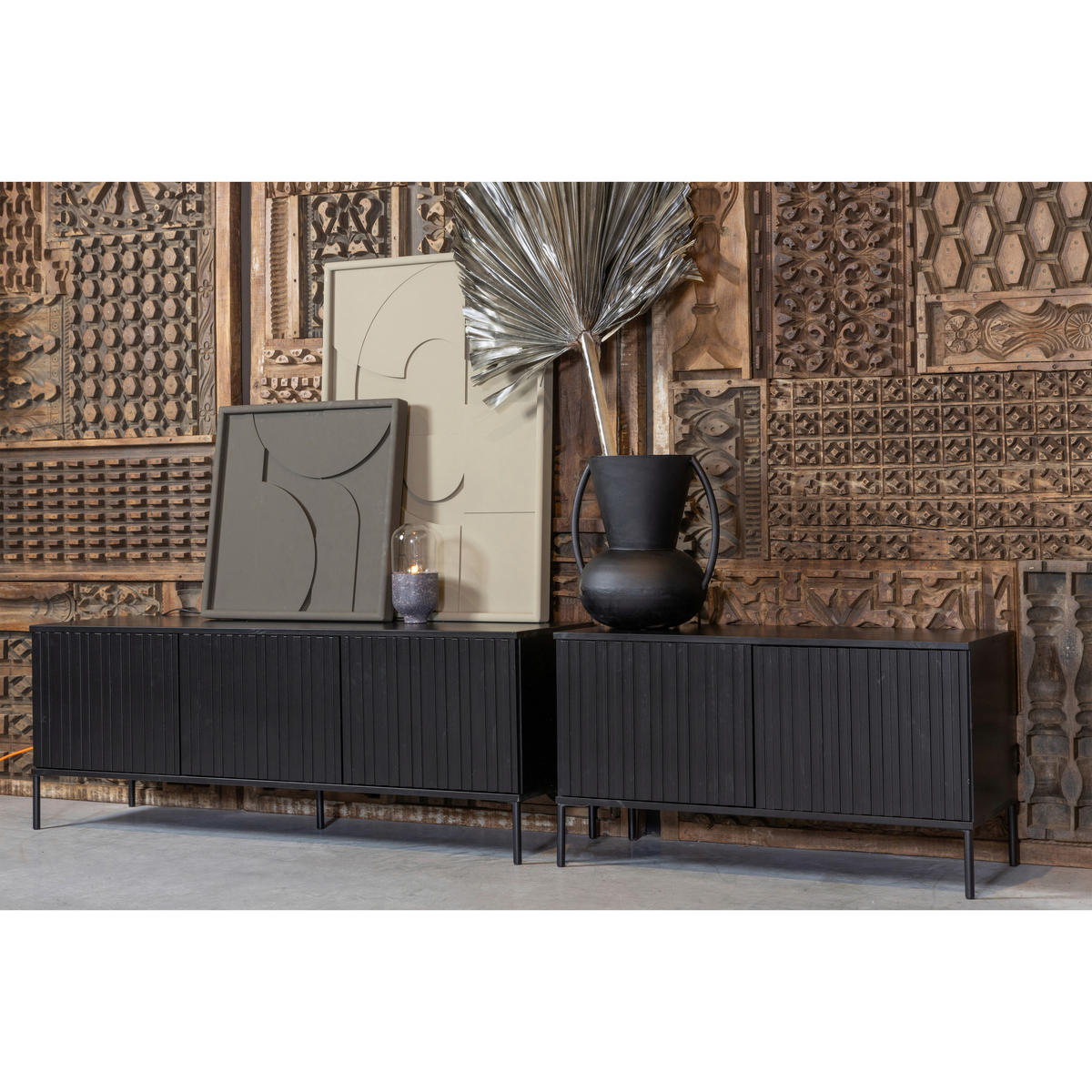 LOWBOARD Gravure 100/56/44 cm   - Schwarz/Braun, Design, Holz/Metall (100/56/44cm) - Livetastic