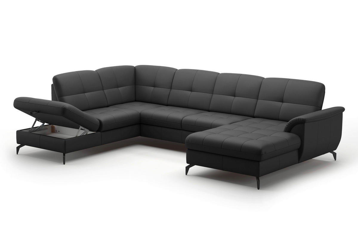 WOHNLANDSCHAFT Schwarz Echtleder  - Schwarz, MODERN, Leder/Metall (212/319/164cm) - Sit & More