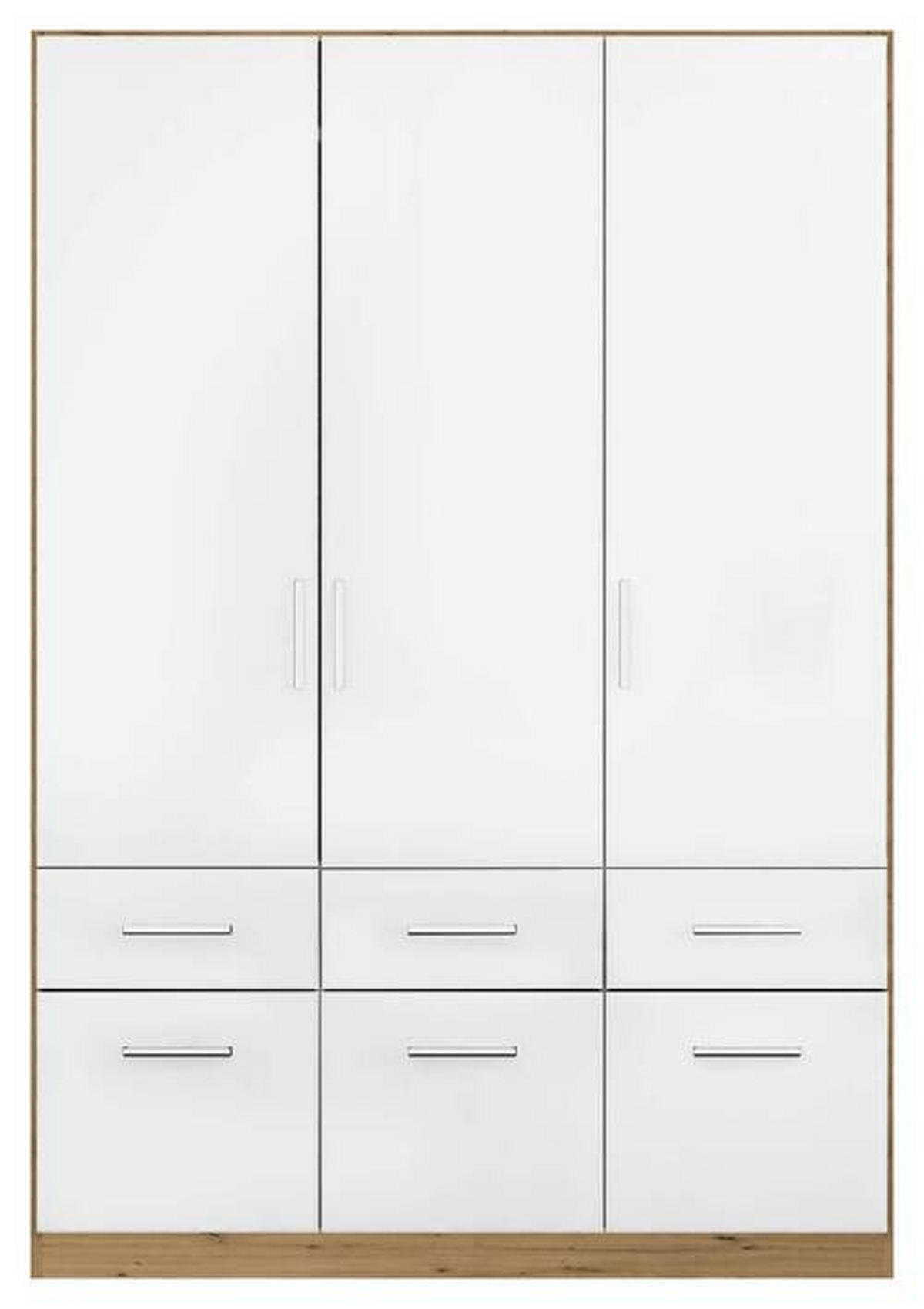 DREHTÜRENSCHRANK 136/197/54 cm 3-türig Eiche Artisan, Weiß Hochglanz  - Chromfarben/Weiß Hochglanz, MODERN, Holzwerkstoff/Kunststoff (136/197/54cm) - Rauch Möbel