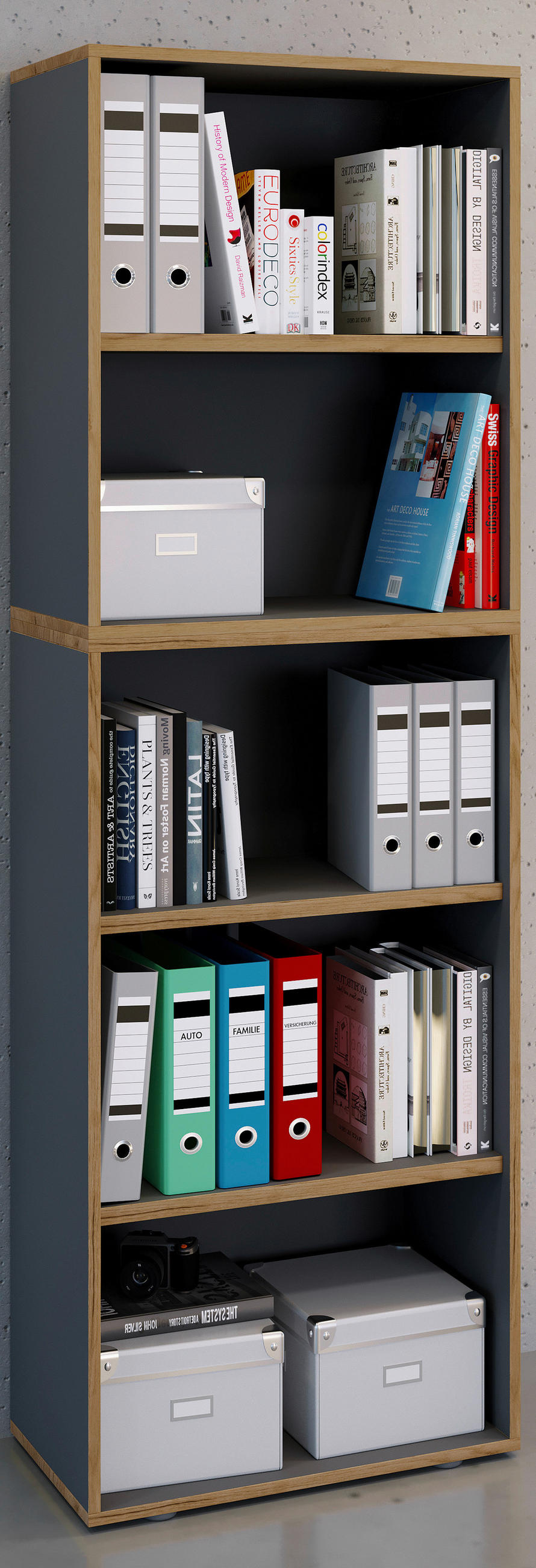 AKTENREGAL 60/183/33 cm  - Honigeiche/Anthrazit, Design, Holzwerkstoff/Kunststoff (60/183/33cm) - MID.YOU