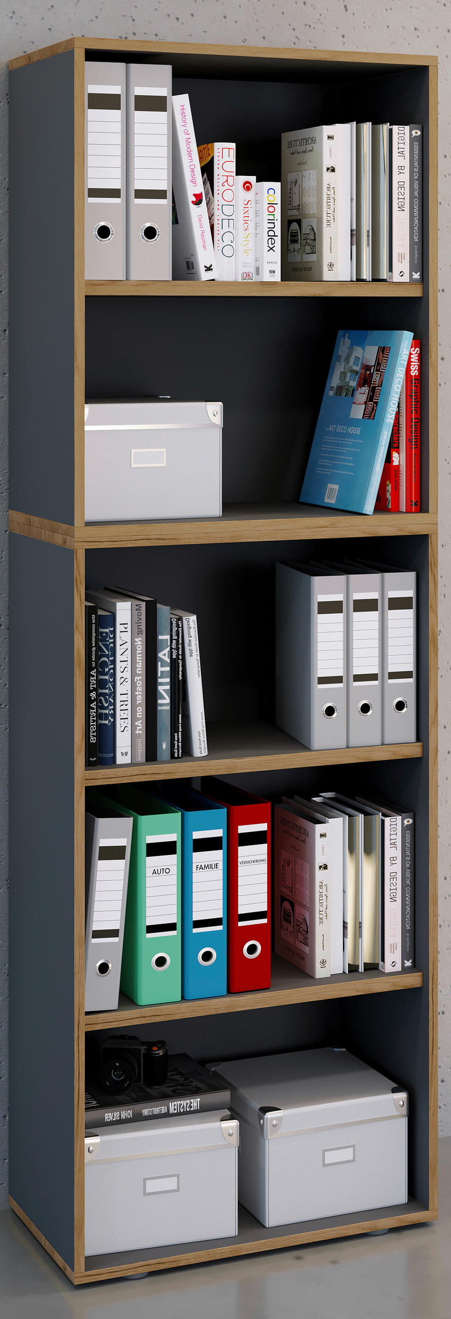 AKTENREGAL 60/183/33 cm  - Honigeiche/Anthrazit, Design, Holzwerkstoff/Kunststoff (60/183/33cm) - MID.YOU