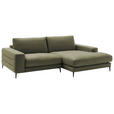 ECKSOFA in Velours Olivgrün  253/177 cm  - Schwarz/Olivgrün, Design, Textil/Metall (253/177cm) - Dieter Knoll