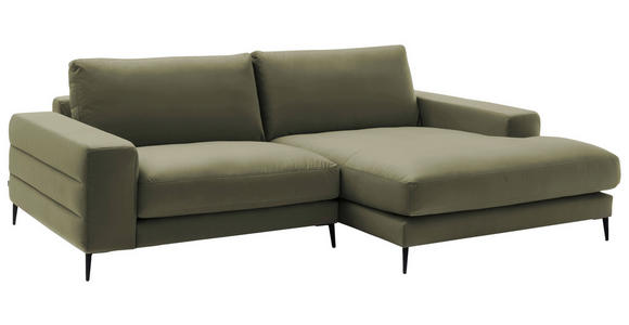 ECKSOFA in Velours Olivgrün 253/177 cm - Schwarz/Olivgrün, Design, Textil/Metall (253/177cm) - Dieter Knoll