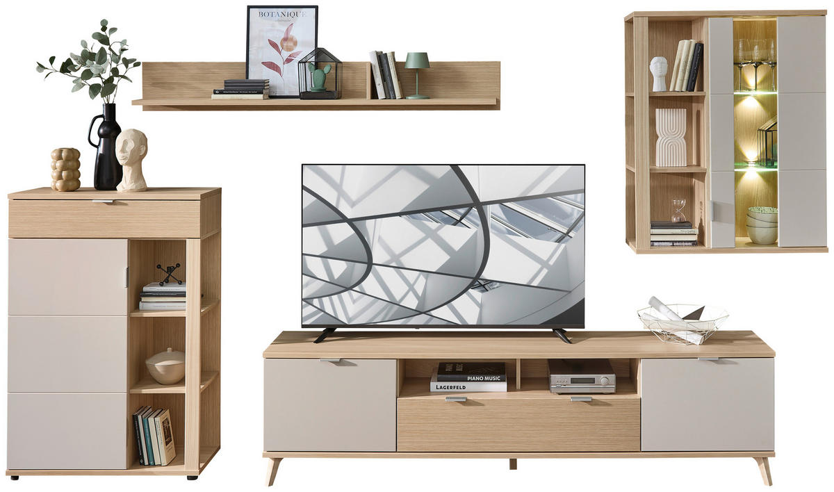 DNEVNI REGAL,  barve hrasta, kašmir  - barve kroma/kašmir, Moderno, kovina/steklo (329/199/44cm) - Hom`in