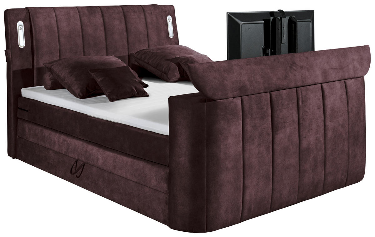 BOXSPRINGBETT 180/200 cm  in Aubergine  - Aubergine, MODERN, Holzwerkstoff/Kunststoff (180/200cm) - MID.YOU