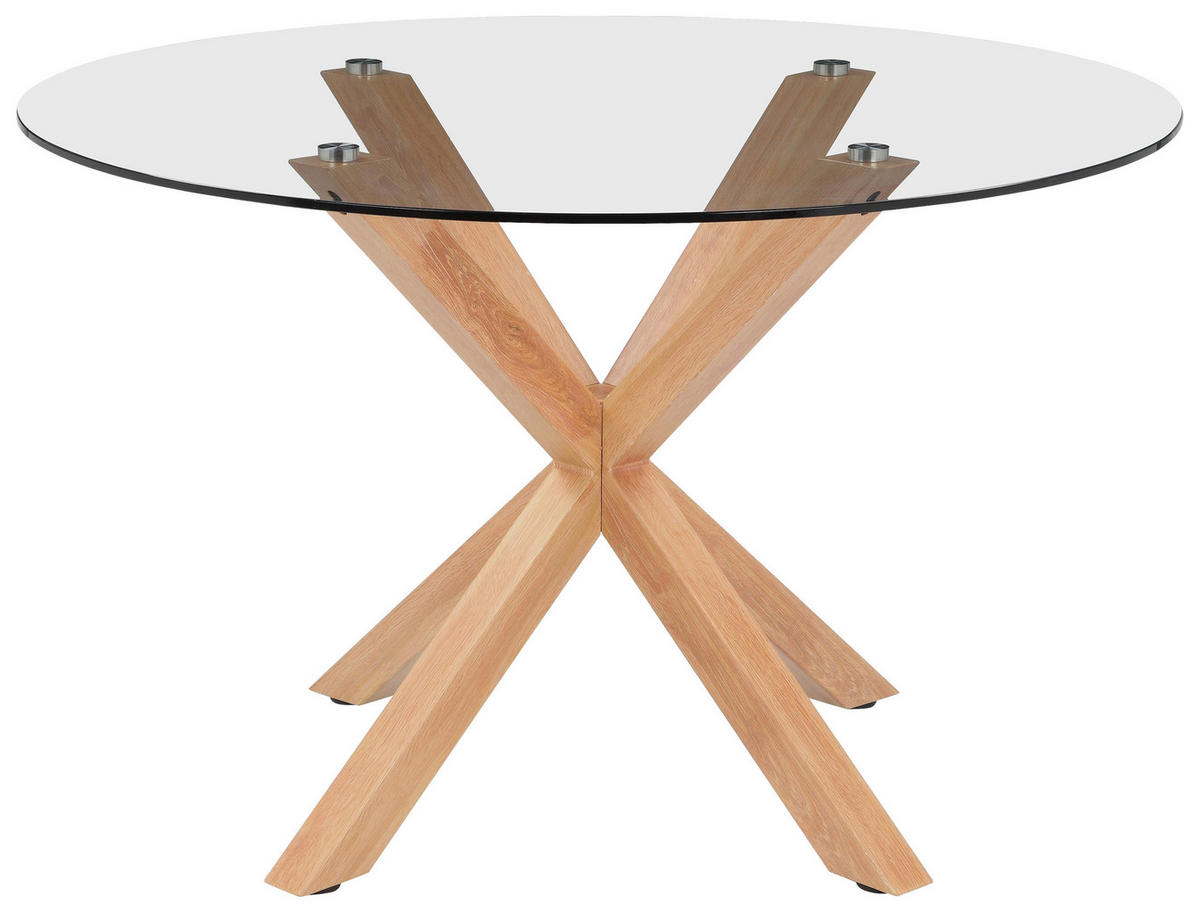 ESSTISCH  Metall, Glas rund Klar, Eichefarben  - Klar/Eichefarben, MODERN, Glas/Metall (119/75,5cm) - P & B