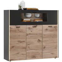 FÉLMAGAS SZEKRÉNY 141/126/37 cm  - tölgyfa színű/fekete, Modern, műanyag/faalapú anyag (141/126/37cm) - Hom`in