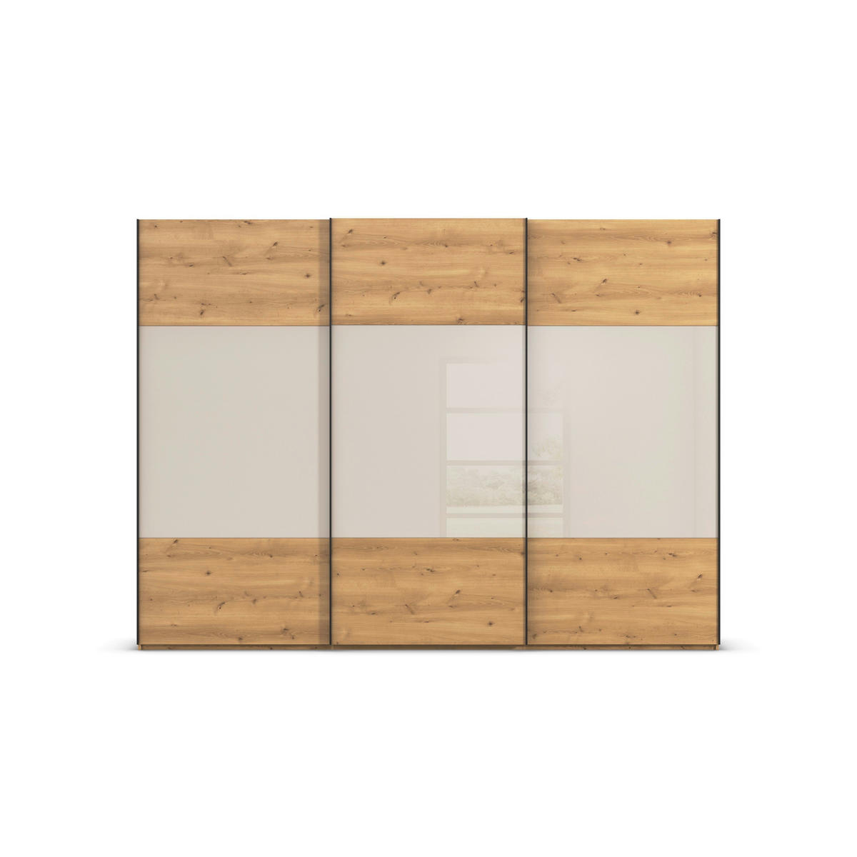 SCHWEBETÜRENSCHRANK 300/223/68 cm,  in Eichefarben, Champagner, 3 Tür(en)  - Champagner/Eichefarben, Design, Glas/Holz (300/223/68cm) - Novel