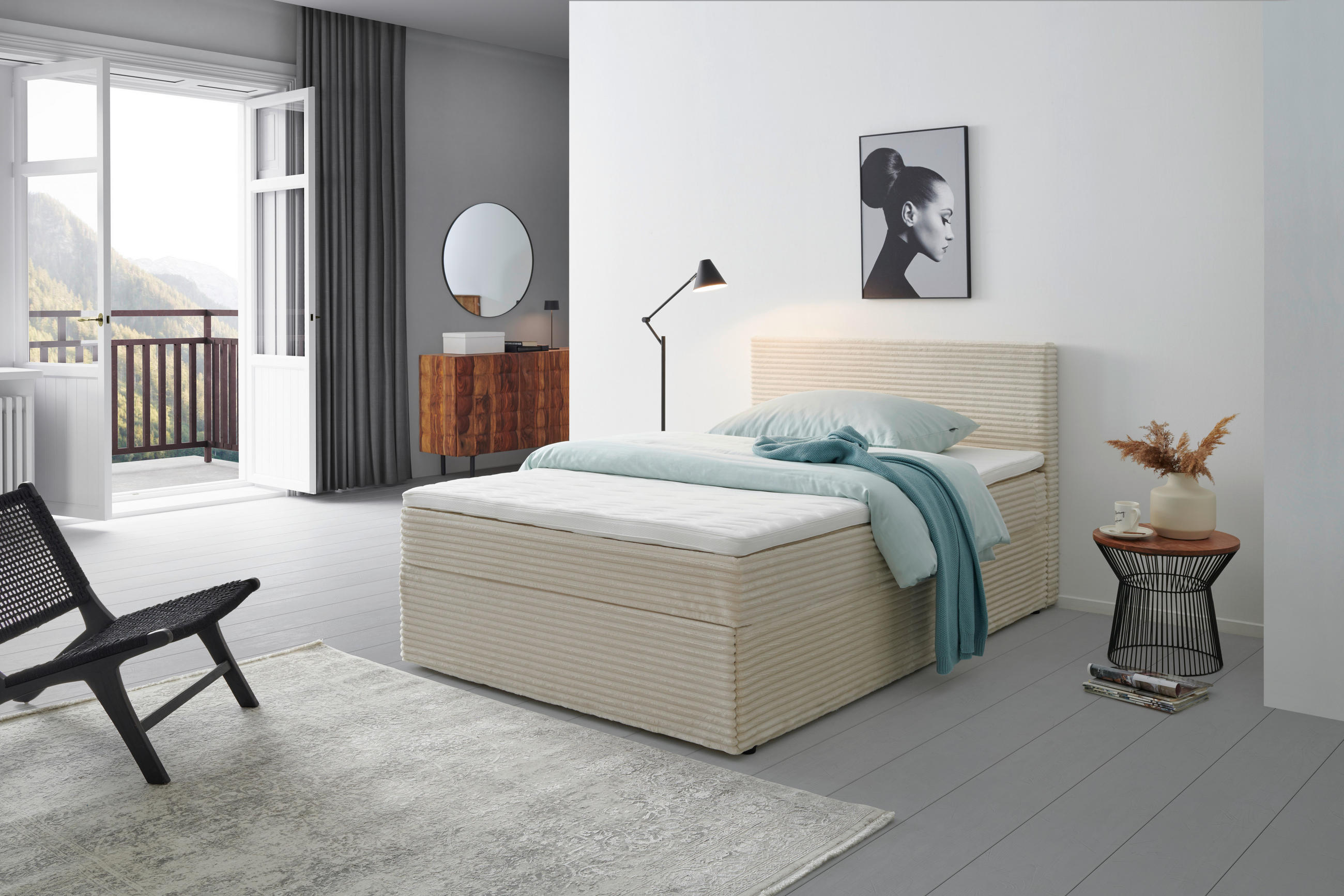 BOXBETT 140/200 cm,  in Creme, Topper, H3 = fest  - Creme/Schwarz, Basics, Holz/Kunststoff (140/200cm) - Livetastic