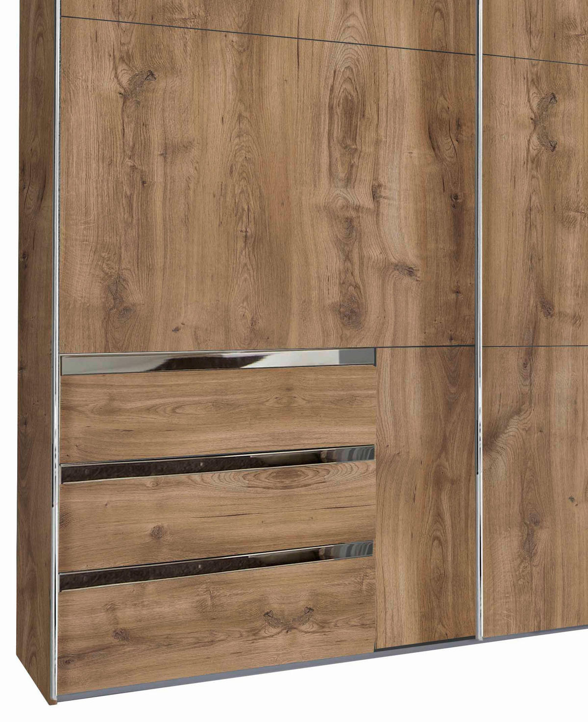 SCHWEBETÜRENSCHRANK 300/216/65 cm 3-türig Eichefarben  - Chromfarben/Eichefarben, MODERN, Holzwerkstoff/Metall (300/216/65cm) - MID.YOU