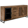 SIDEBOARD Mangoholz massiv Naturfarben, Hellbraun  - Hellbraun/Schwarz, Design, Glas/Holz (175/80/40cm) - Carryhome