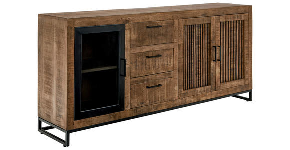 SIDEBOARD 175/80/40 cm  in Naturfarben, Hellbraun  - Hellbraun/Schwarz, Design, Glas/Holz (175/80/40cm) - Carryhome