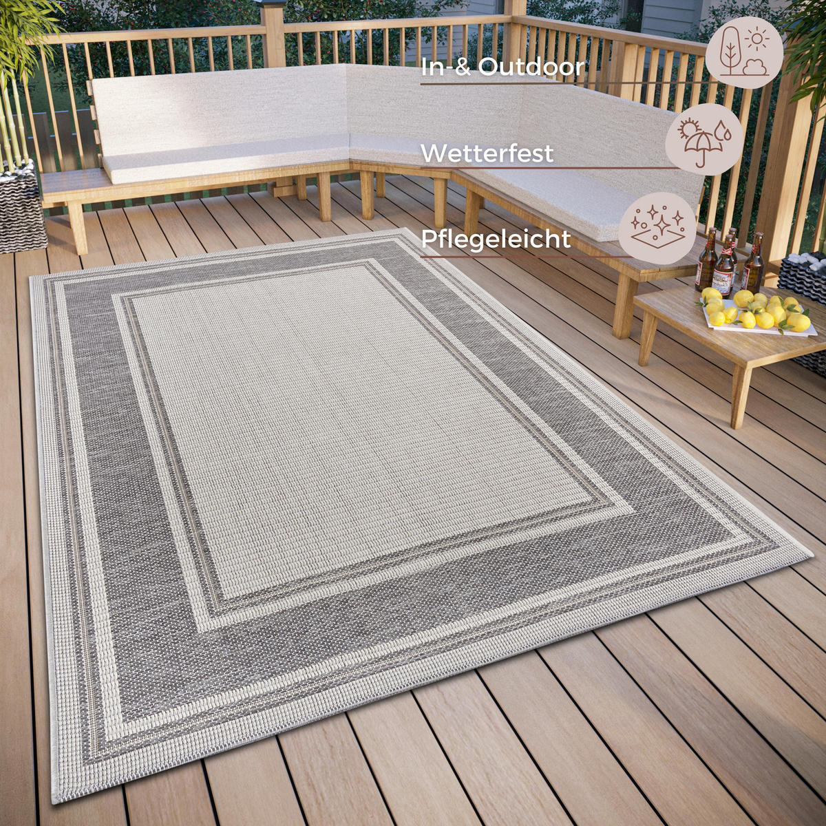 OUTDOORTEPPICH 190/290/290 cm Clyde Grau, Beige  - Beige/Grau, Design, Kunststoff/Textil (190/290/290cm) - Novel
