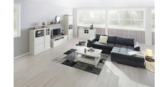 WOHNWAND in Grau, Kieferfarben - Weiß/Grau, LIFESTYLE, Glas/Holzwerkstoff (329,4/209,2/50cm) - Hom`in