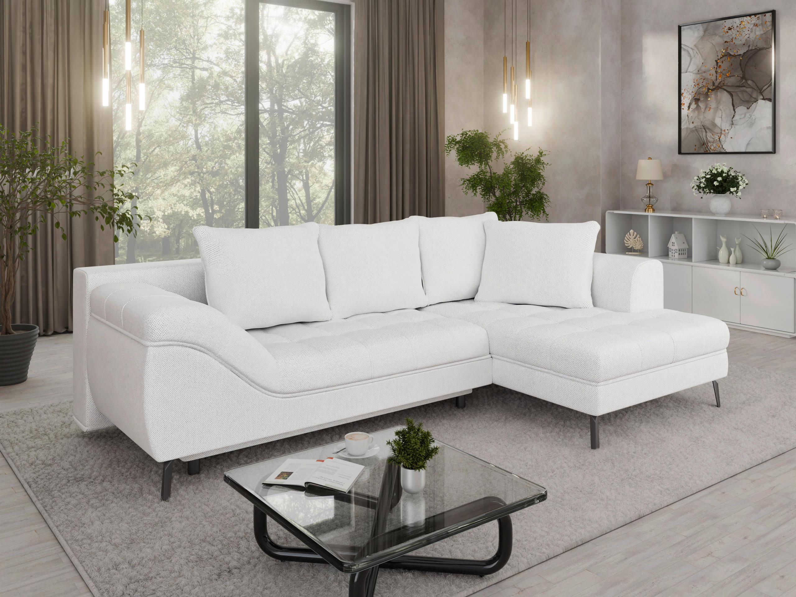 Ecksofa inkl. Funktionen Beige Webstoff  - Beige/Schwarz, MODERN, Textil/Metall (276/177cm) - Stylife