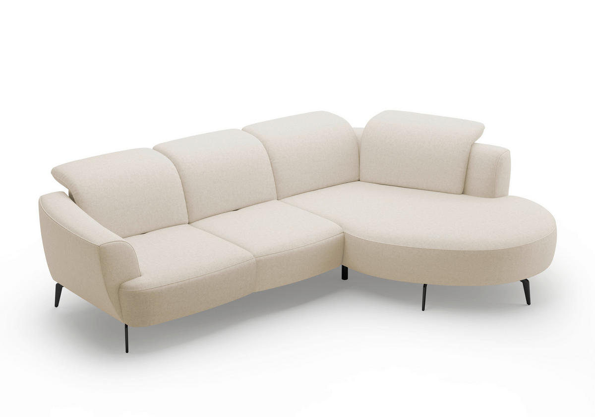ECKSOFA ZOE E Creme Flachgewebe  - Creme/Schwarz, KONVENTIONELL, Textil/Metall (309/199cm) - Sit & More