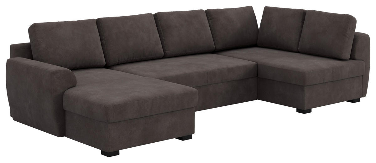 SJEDEĆA GARNITURA tekstil  smeđa   - smeđa/crna, Trend, tekstil/plastika (154/327/86cm) - MID.YOU