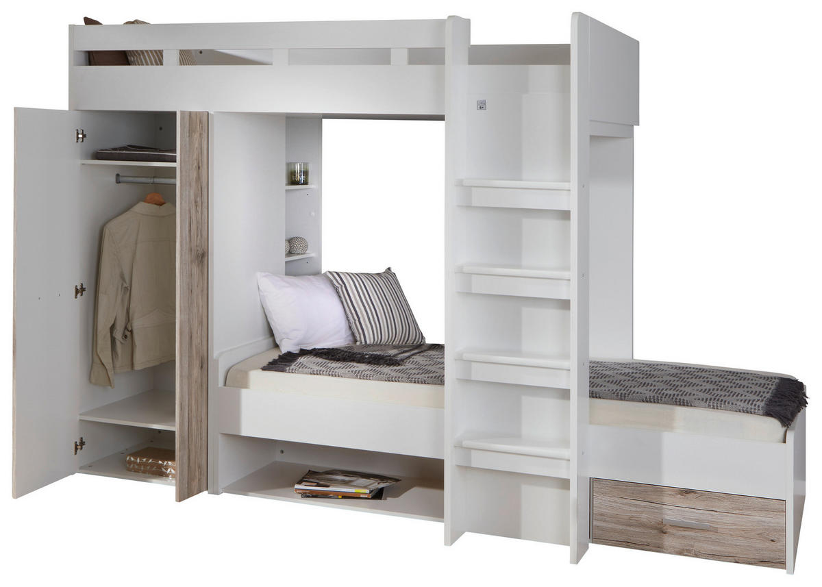 ETAGENBETT 90/200 cm Weiß, Eichefarben  - Eichefarben/Weiß, KONVENTIONELL, Holzwerkstoff (90/200cm) - MID.YOU