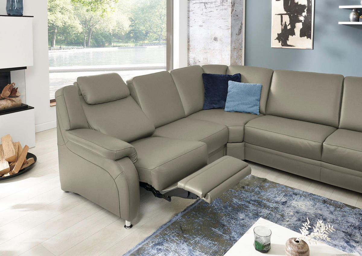 WOHNLANDSCHAFT Echtleder Platinfarben  - Platinfarben/Alufarben, Konventionell, Leder/Metall (239/329/165cm) - Beldomo Premium
