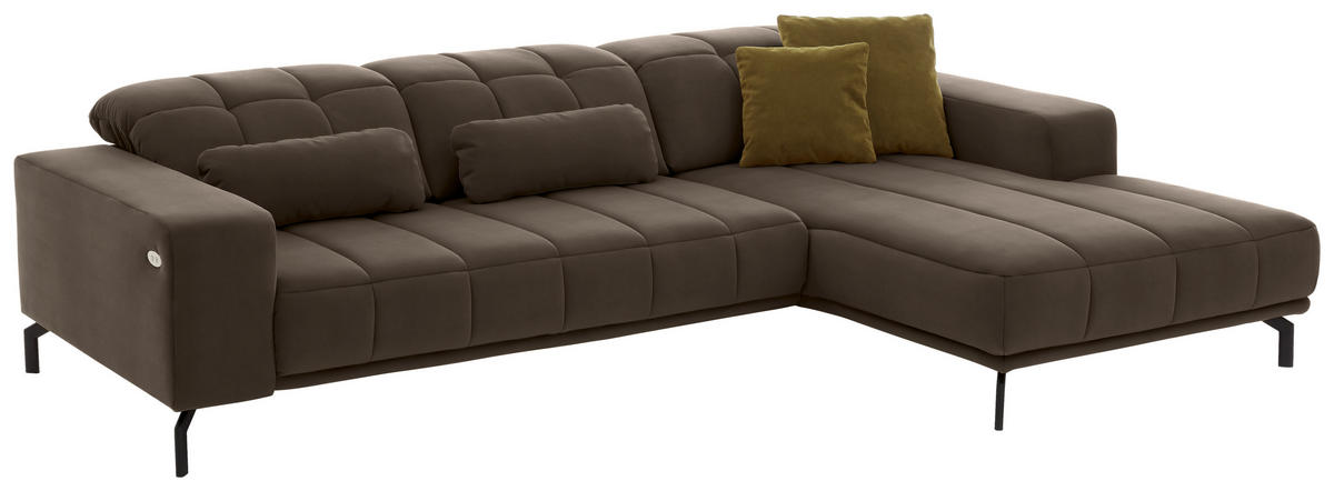 ECKSOFA in Velours Braun  293/195 cm  - Schwarz/Braun, Design, Textil/Metall (293/195cm) - Beldomo Style