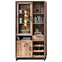 Vitrine "Prato" , in Graphitfarben, Naturfarben  - Graphitfarben/Naturfarben, Natur, Holzwerkstoff/Metall (100/203/38cm) - Livetastic