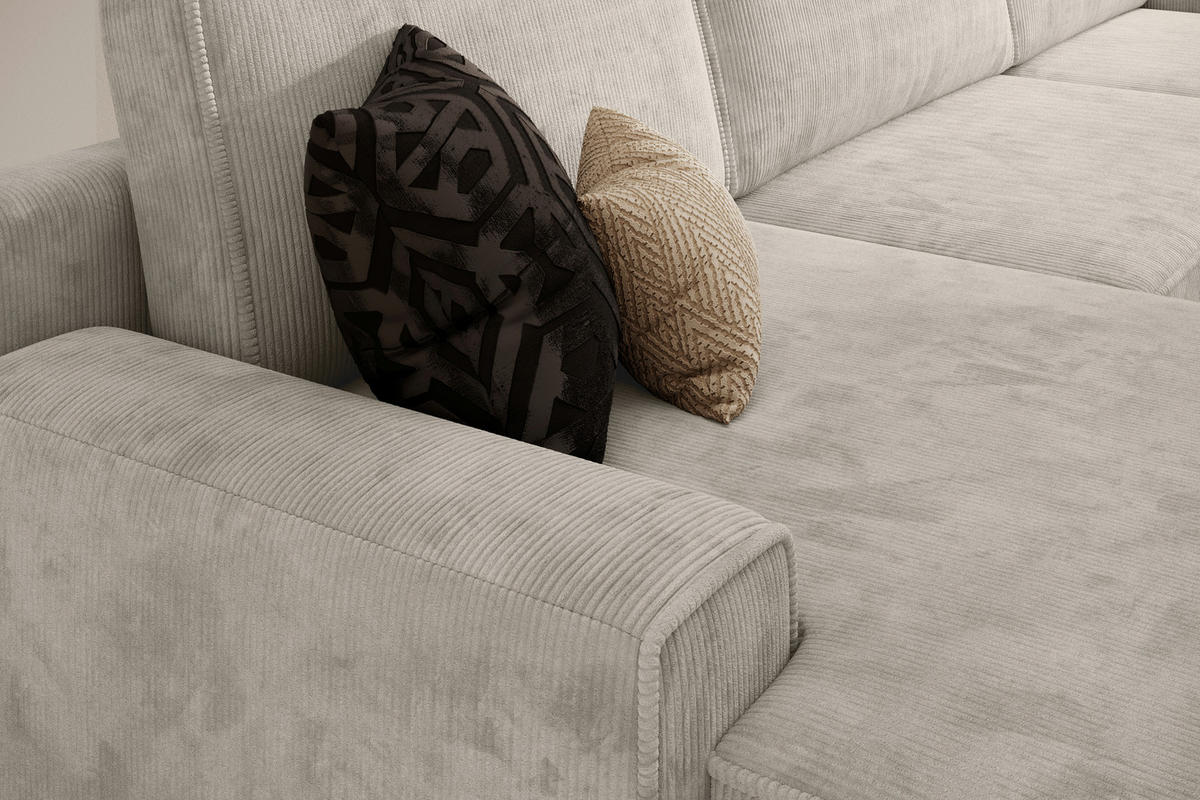 WOHNLANDSCHAFT CHALLENGE Creme Cord  - Creme/Schwarz, MODERN, Kunststoff/Textil (168/333/168cm) - Trendmanufaktur