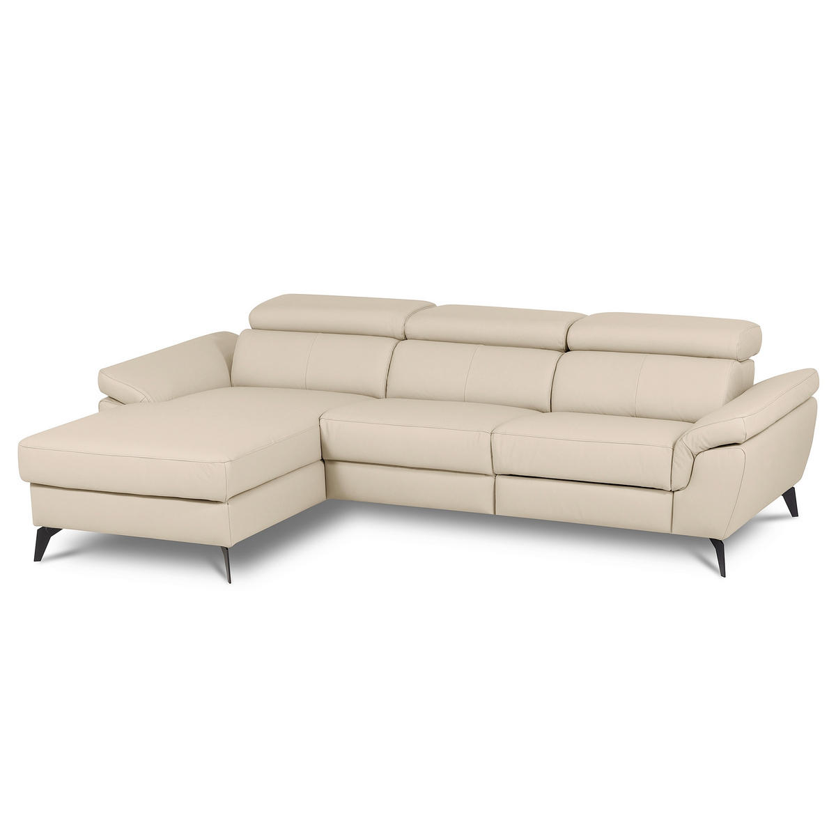 ECKSOFA SONO in Lederlook Echtleder Grau Armteilverstellung, Kopfteilverstellung  179/252 cm  - Schwarz/Grau, Design, Leder/Textil (179/252cm) - Livetastic
